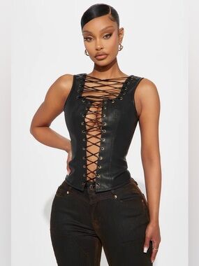 Fashion Nova Perfect Affair Faux Leather Top - Black